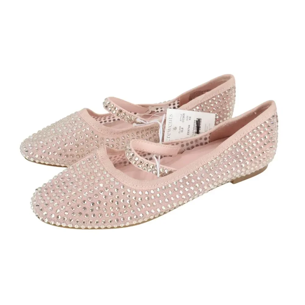 J.Crew Crewcuts Girls Crystal Embellished Ballet Flats in Mesh Pink K3 NWT